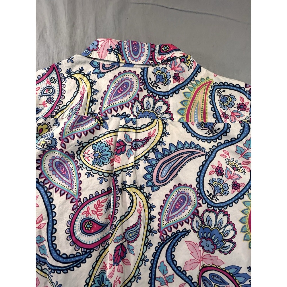 Talbots Classic Cotton White Blossom  Paisley Button Front Shirt‎ Women's Large - Picture 10 of 12